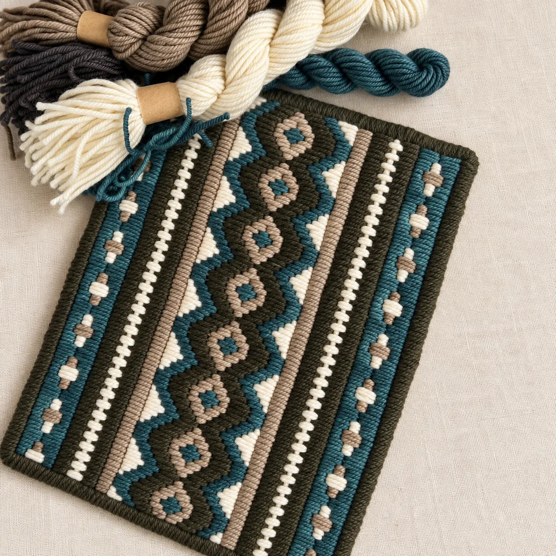 Bordado Bargello sobre cañamazo con madejas de lana — Curso Bargello desde cero de Ms. Bordados